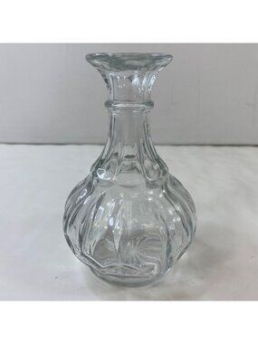 Clear Glass Decanter Vase Etched Textured Swirled Design Flared Top Vintage